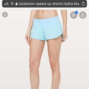 EUC Lululemon speed up shorts 2.5 hydra blue